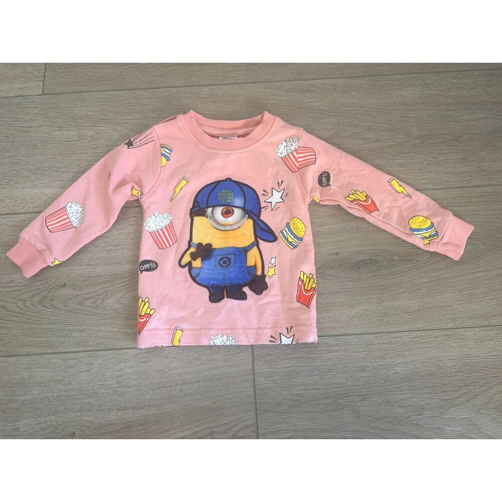 ChooChoo Kids Pink Minion Graphic Sweatshirt 12-18M Popcorn Fries Burger Print